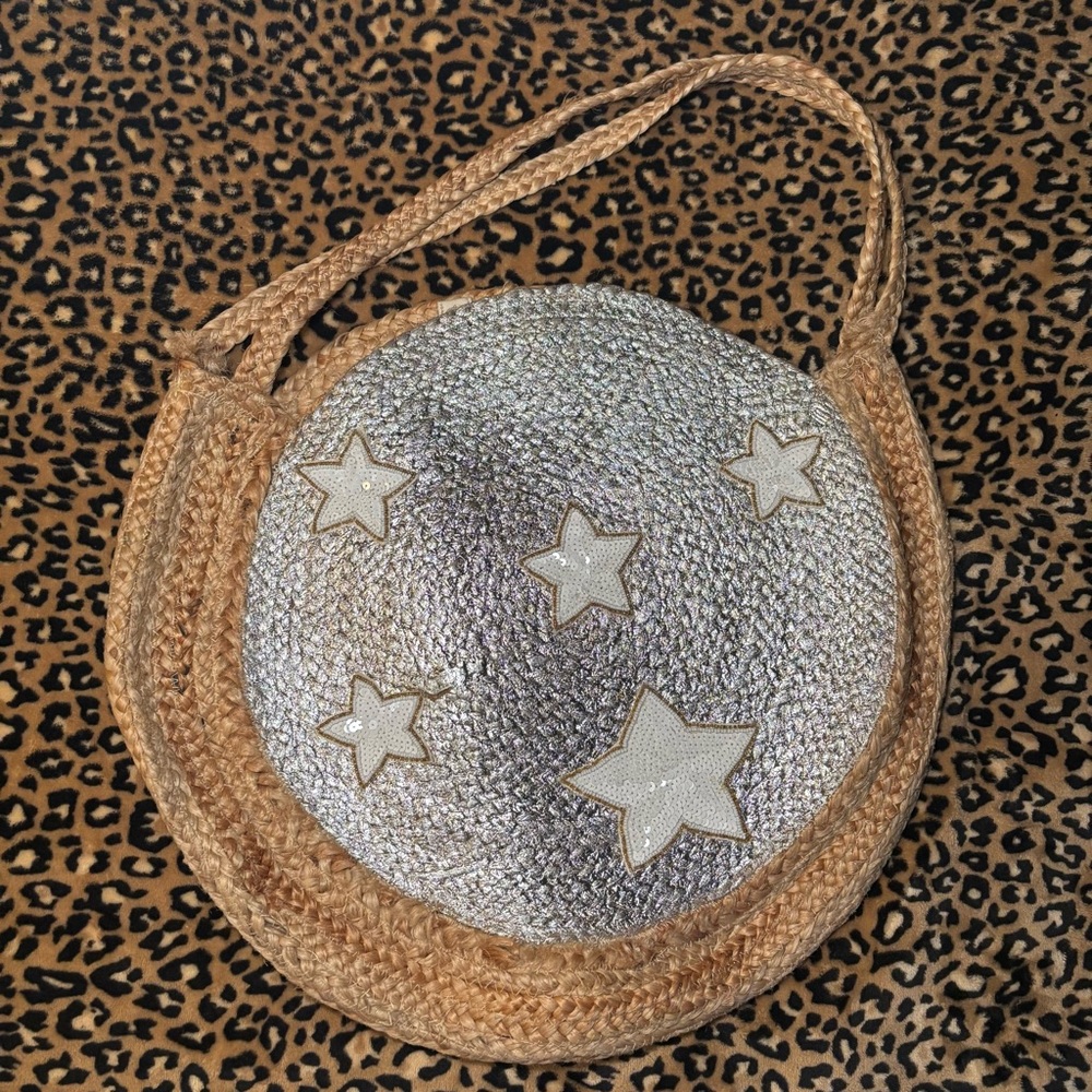 Silver and Tan Star-Embellished Shoulder Bag